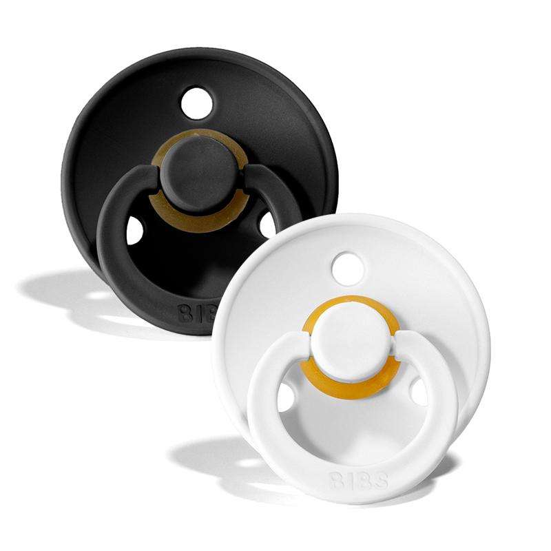 BIBS Round Colour Pacifier - 2-Pack - Size 1 - Natural rubber - Black/White