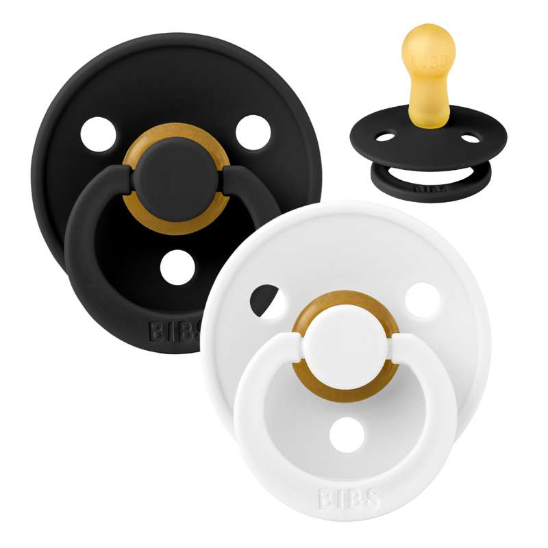 BIBS Round Colour Pacifier - 2-Pack - Size 2 - Natural rubber - Black/White