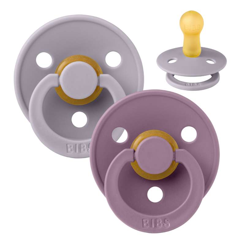 BIBS Round Colour Pacifier - 2-Pack - Size 2 - Natural rubber - Fossil Grey/Mauve