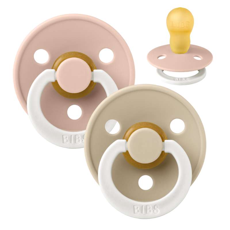 BIBS Round Colour Pacifier - 2-Pack - Size 3 - Natural rubber - GLOW - Blush/Vanilla