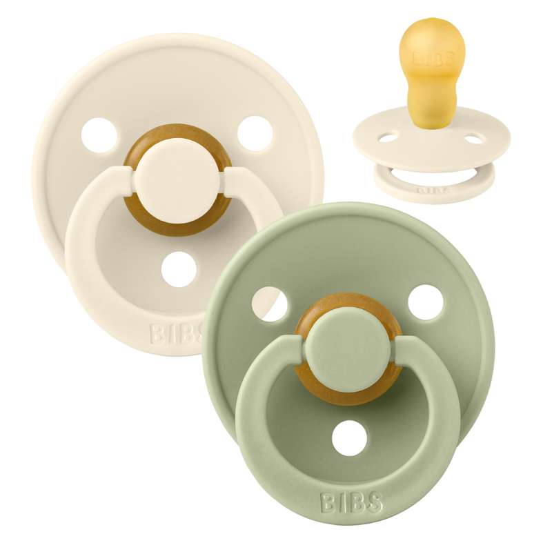 BIBS Round Colour Pacifier - 2-Pack - Size 3 - Natural rubber - Ivory/Sage