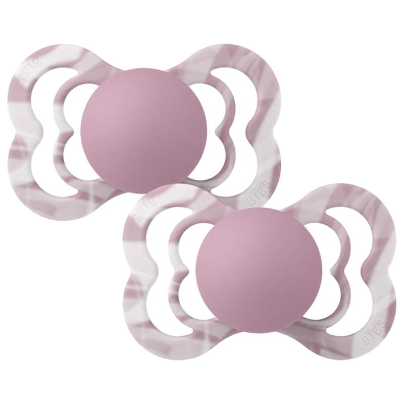 BIBS Supreme Pacifier - 2-Pack - Size 2 - Silicone - Tie-Dye Heather/White