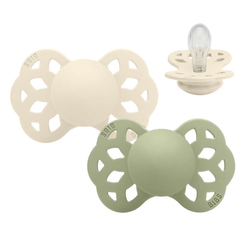 BIBS Symmetrisk Infinity Pacifier - 2-Pack - Size 1 - Silicone - Ivory/Sage
