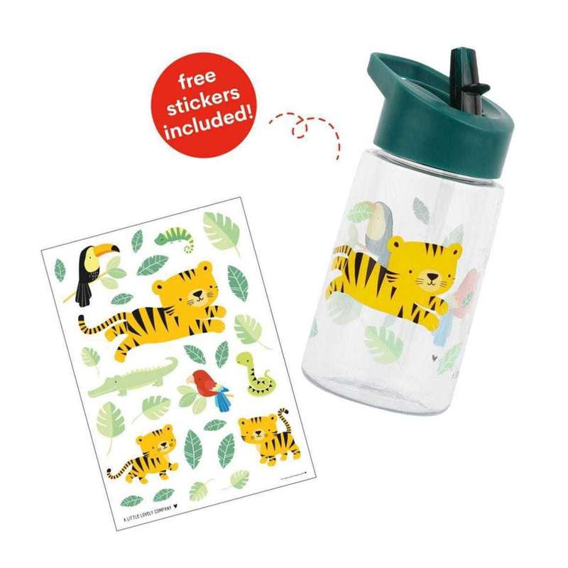 A Little Lovely Company Water Bottle - Tiger - Green