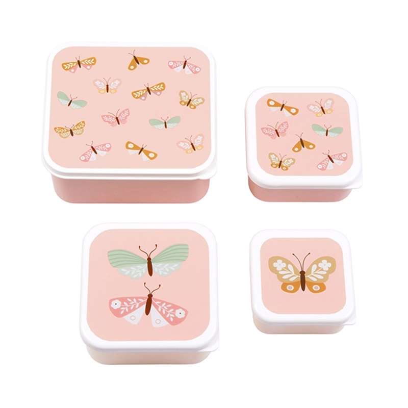 A Little Lovely Company Lunchbox and Snack Box Set - 4 pieces - Butterflies - Pink