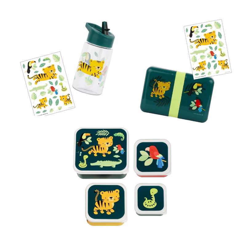 A Little Lovely Company Lunchbox Set - Small - Tiger - Green