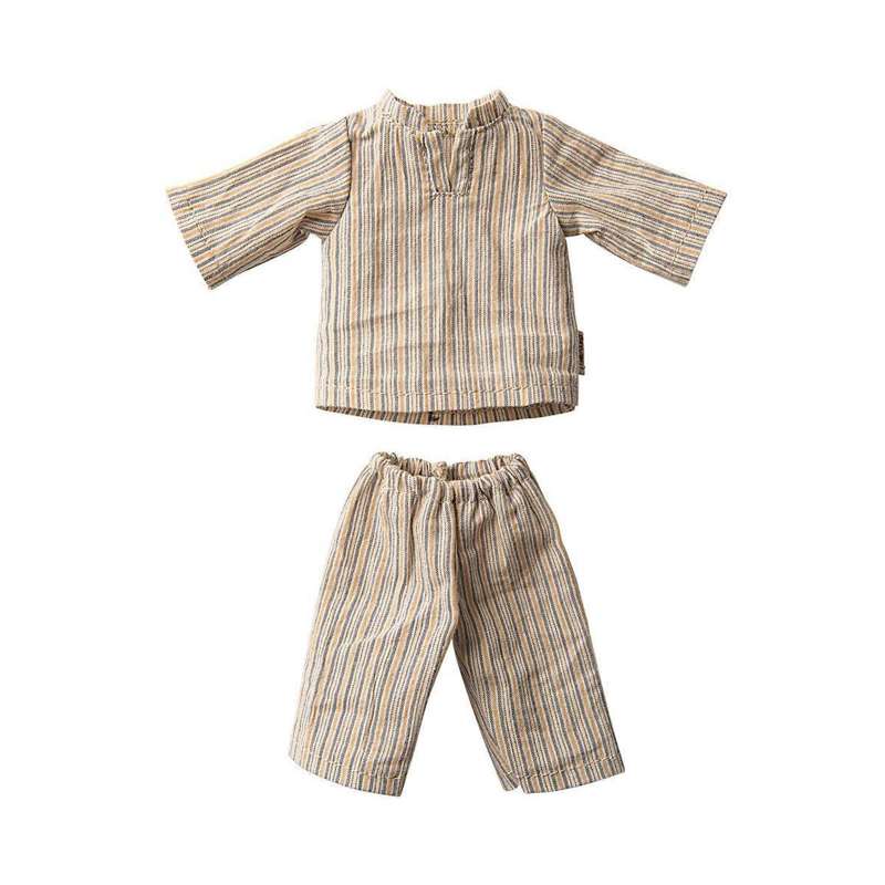 Maileg Size 2 Rabbit Clothing - Gray striped pajamas